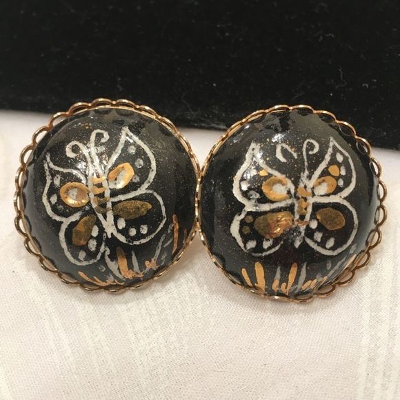 Vintage Enamel Butterfly Button Earrings - Picture 5 of 5